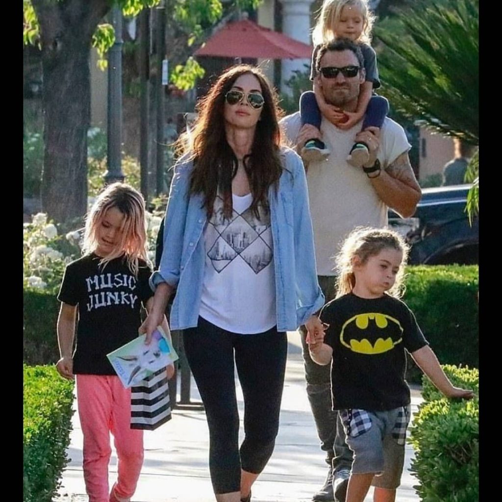 Megan Fox with her ex-husband Brian Austin Green and their sons Nosh, Bodhi, and Journey
